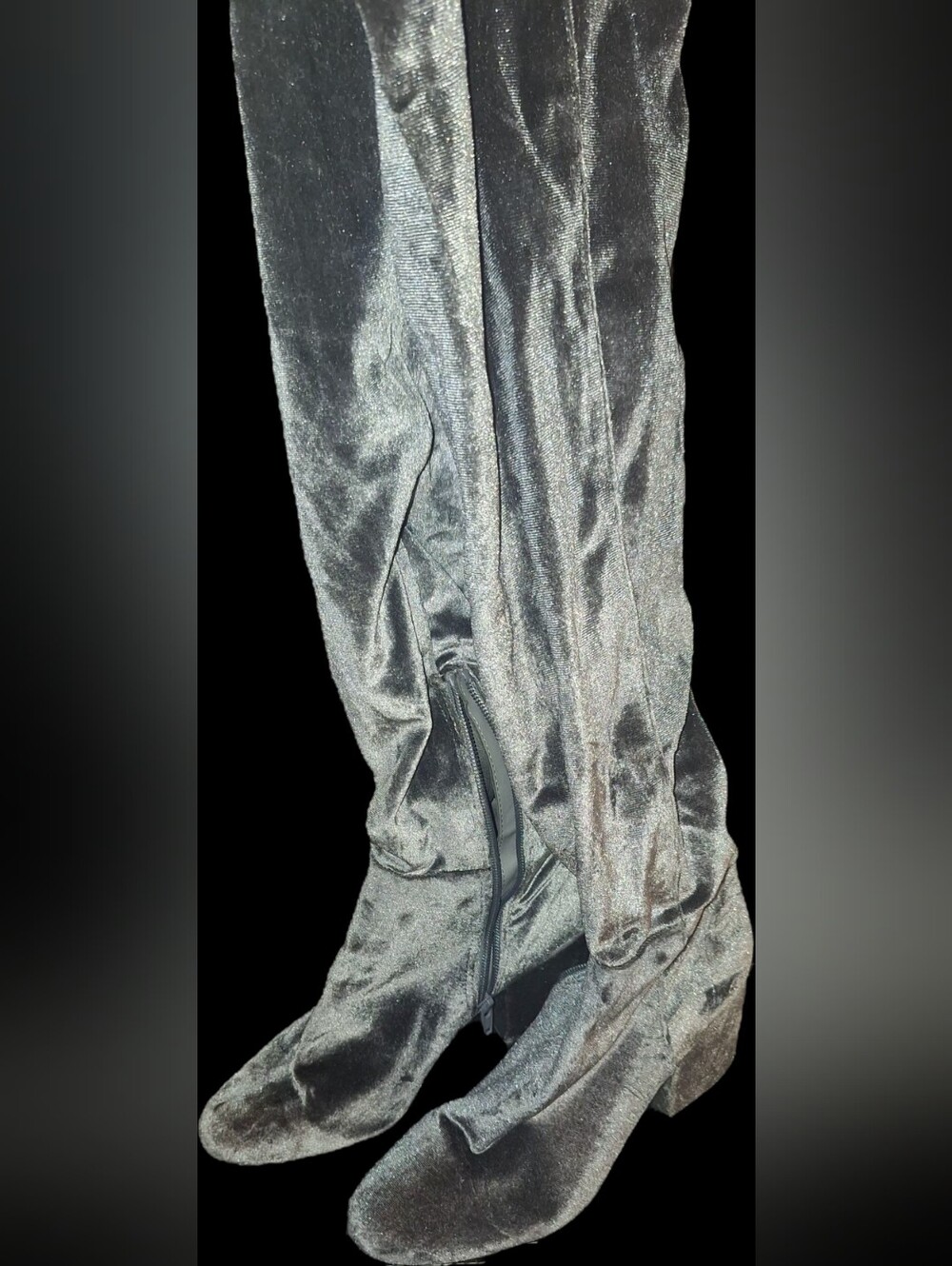 Aldo Charcoal Velvet Over-The-Knee Zip Boots